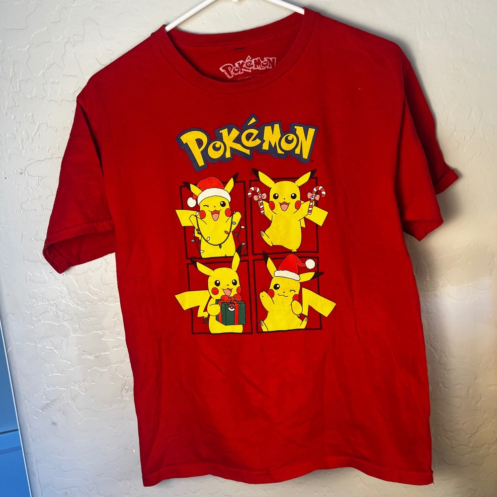Pokemon Pikachu Christmas T-Shirt Red Hybrid Apparel Holiday Graphic Tee XL